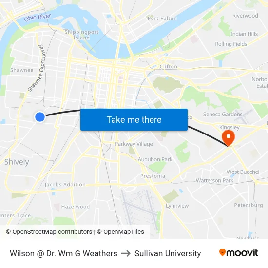 Wilson @ Dr. Wm G Weathers to Sullivan University map