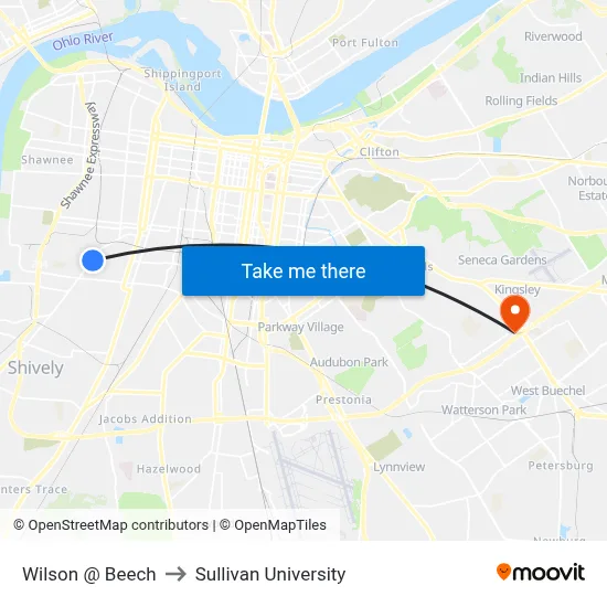 Wilson @ Beech to Sullivan University map