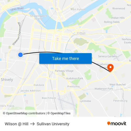Wilson @ Hill to Sullivan University map