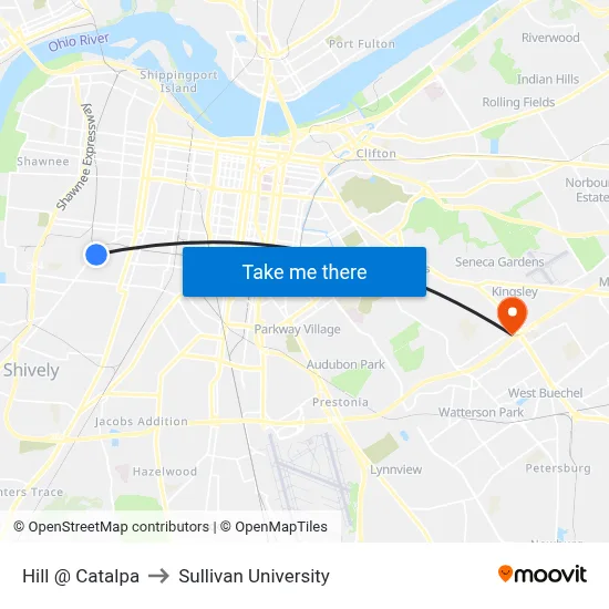 Hill @ Catalpa to Sullivan University map