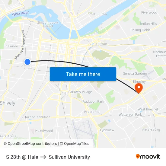 S 28th @ Hale to Sullivan University map