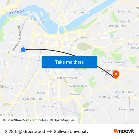 S 28th @ Greenwood to Sullivan University map