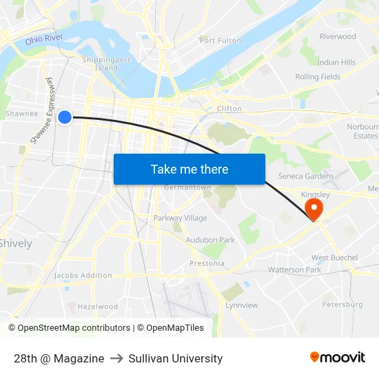 28th @ Magazine to Sullivan University map