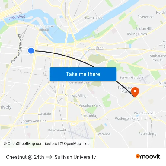 Chestnut @ 24th to Sullivan University map