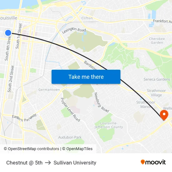 Chestnut @ 5th to Sullivan University map