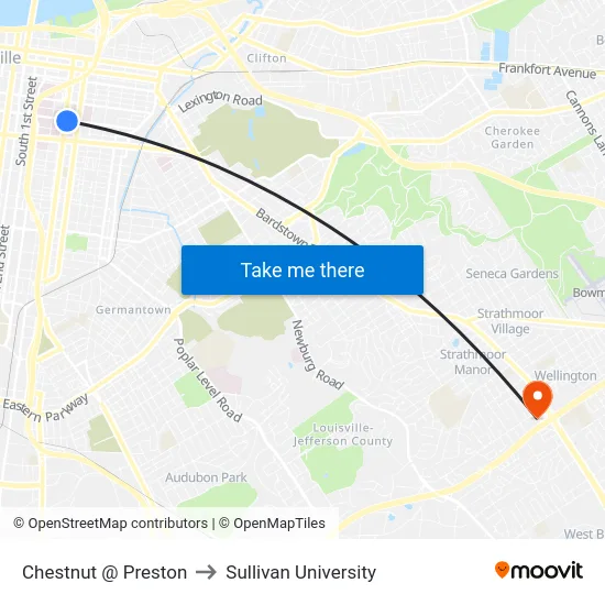 Chestnut @ Preston to Sullivan University map