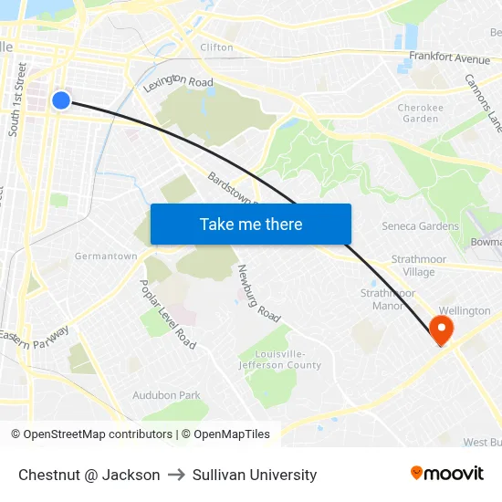 Chestnut @ Jackson to Sullivan University map