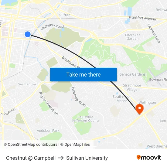 Chestnut @ Campbell to Sullivan University map
