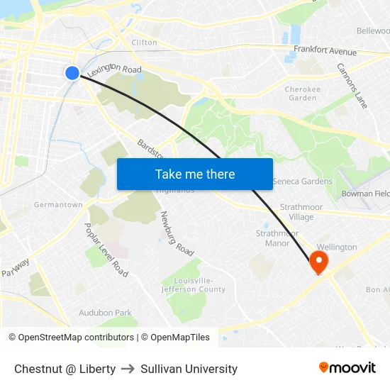 Chestnut @ Liberty to Sullivan University map