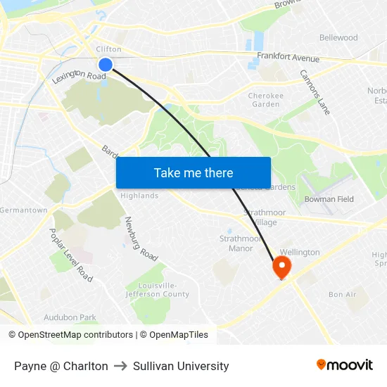 Payne @ Charlton to Sullivan University map