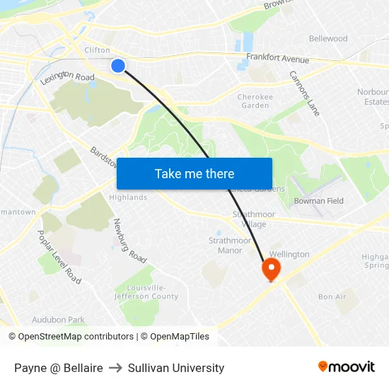 Payne @ Bellaire to Sullivan University map