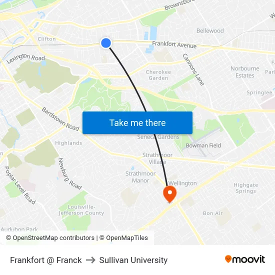 Frankfort @ Franck to Sullivan University map