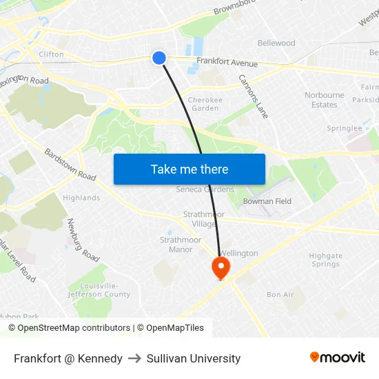 Frankfort @ Kennedy to Sullivan University map