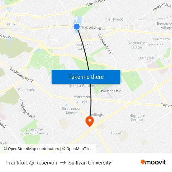 Frankfort @ Reservoir to Sullivan University map