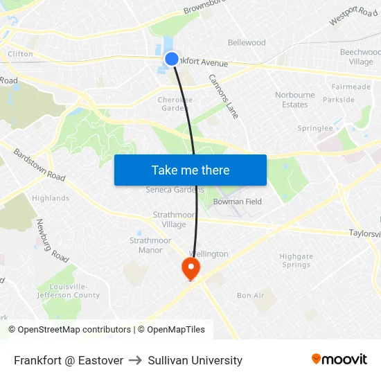 Frankfort @ Eastover to Sullivan University map