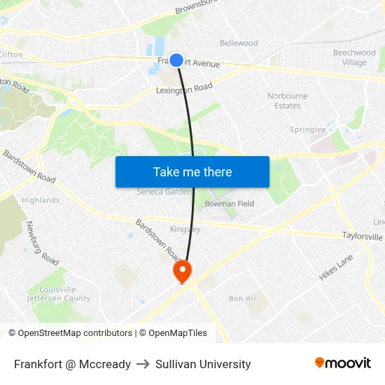Frankfort @ Mccready to Sullivan University map