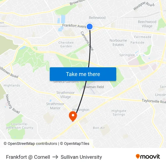 Frankfort @ Cornell to Sullivan University map