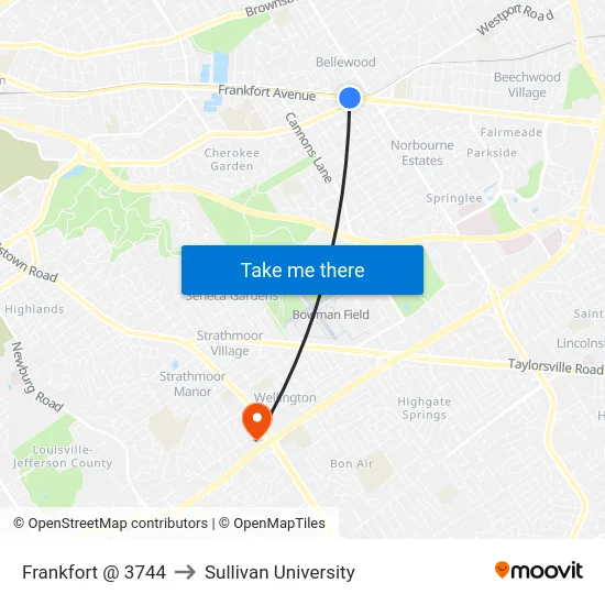 Frankfort @ 3744 to Sullivan University map