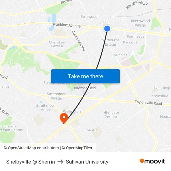 Shelbyville @ Sherrin to Sullivan University map