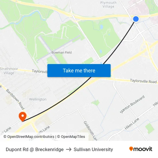 Dupont Rd @ Breckenridge to Sullivan University map