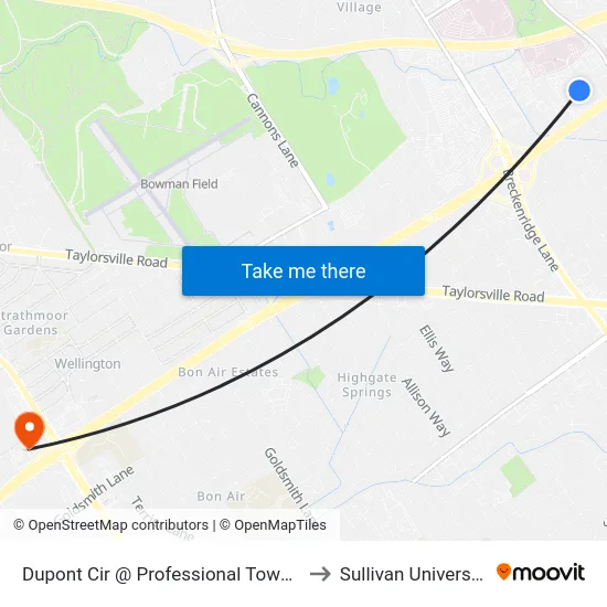 Dupont Cir @ Professional Towers to Sullivan University map