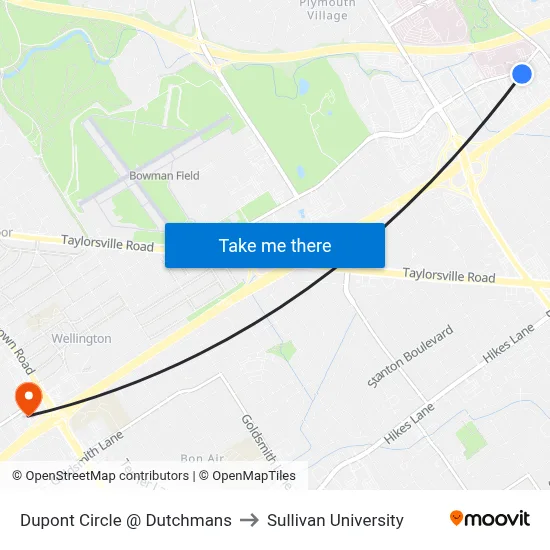 Dupont Circle @ Dutchmans to Sullivan University map
