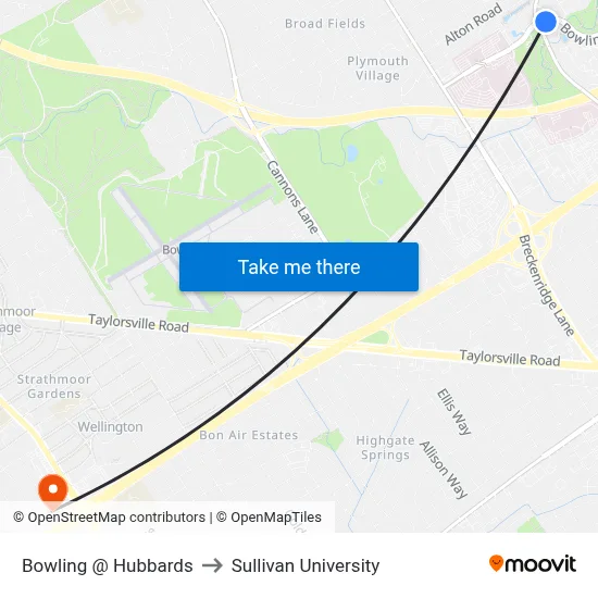Bowling @ Hubbards to Sullivan University map