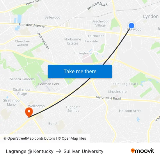 Lagrange @ Kentucky to Sullivan University map