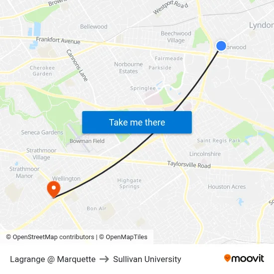 Lagrange @ Marquette to Sullivan University map