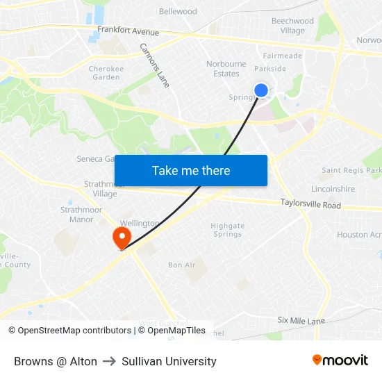 Browns @ Alton to Sullivan University map