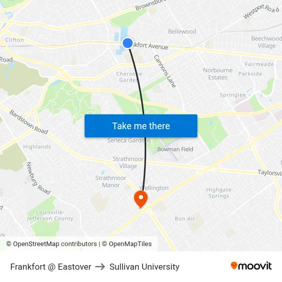 Frankfort @ Eastover to Sullivan University map