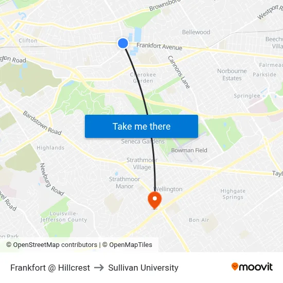 Frankfort @ Hillcrest to Sullivan University map