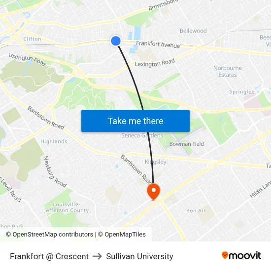 Frankfort @ Crescent to Sullivan University map
