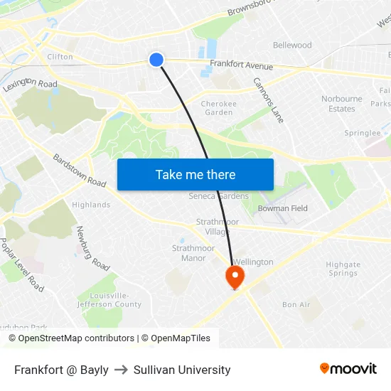 Frankfort @ Bayly to Sullivan University map