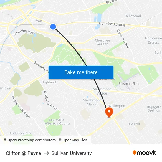 Clifton @ Payne to Sullivan University map