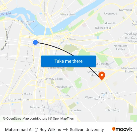 Muhammad Ali @ Roy Wilkins to Sullivan University map