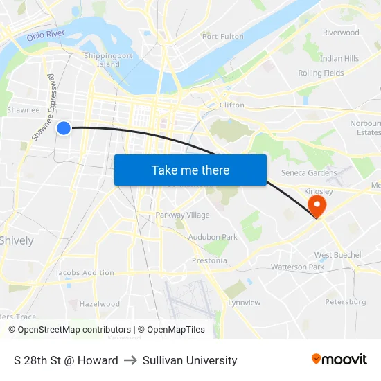 S 28th St @ Howard to Sullivan University map
