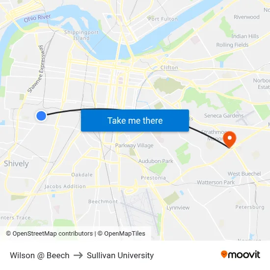 Wilson @ Beech to Sullivan University map