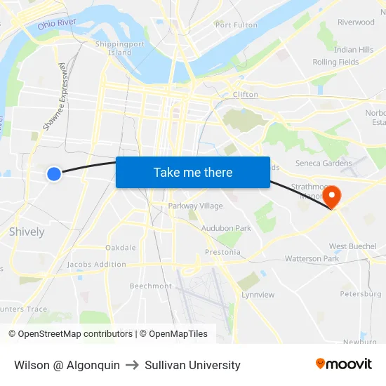 Wilson @ Algonquin to Sullivan University map