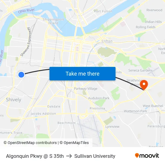Algonquin Pkwy @ S 35th to Sullivan University map