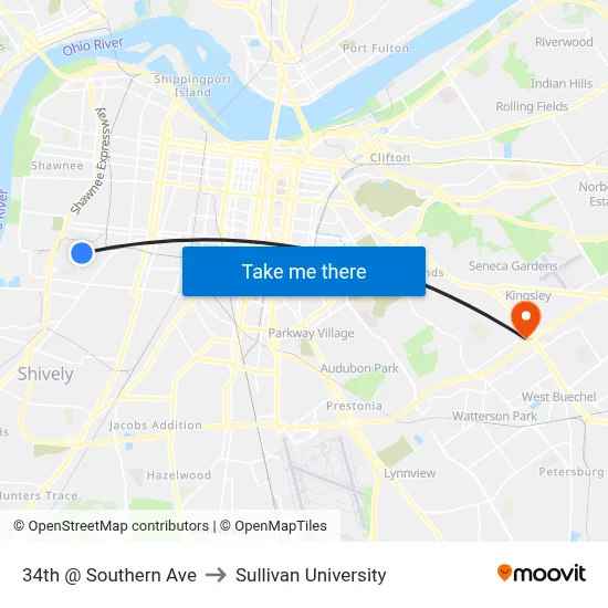 34th @ Southern Ave to Sullivan University map