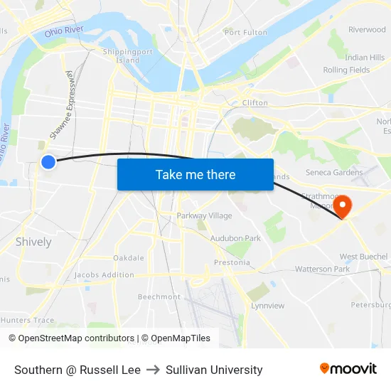 Southern @ Russell Lee to Sullivan University map