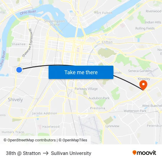 38th @ Stratton to Sullivan University map