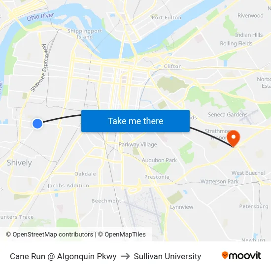 Cane Run @ Algonquin Pkwy to Sullivan University map