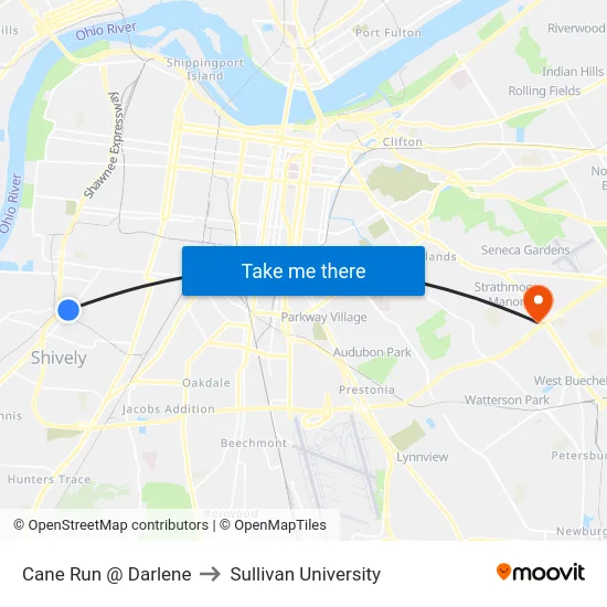 Cane Run @ Darlene to Sullivan University map