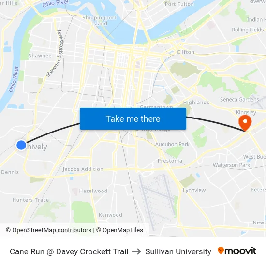 Cane Run @ Davey Crockett Trail to Sullivan University map