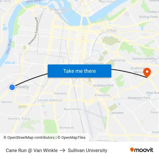 Cane Run @ Van Winkle to Sullivan University map