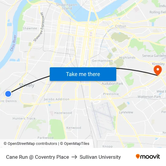 Cane Run @ Coventry Place to Sullivan University map