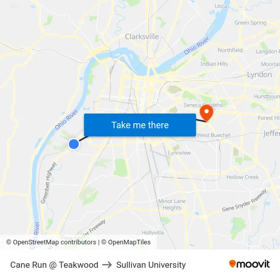 Cane Run @ Teakwood to Sullivan University map