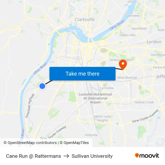 Cane Run @ Rattermans to Sullivan University map